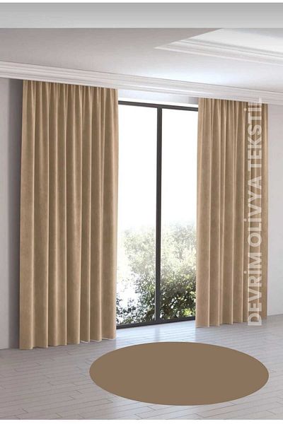 DEVRİM OLİVYA TEKSTİL Beige Blackout - Luxury 1St Classroom Light Proof Blackout Curtain, Milk Coffee Color
