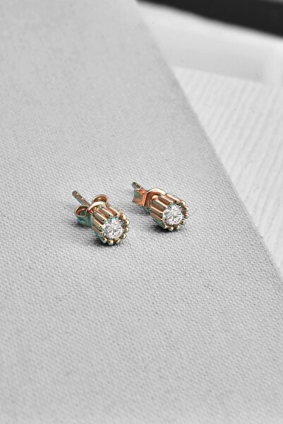 jelux silver Gümüş 925 Ayar Tek Taş Rose Renkli Çivi Küpe