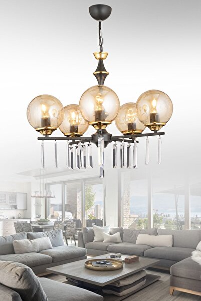 Genel Markalar Pervane Siyah 5'li Bal Glop Camlı Lüks Yukarı Bakan Kristal Ta...