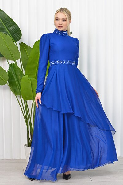 poplinmoda Janjan Çift Katlı Taşlı Abiye-hürrem Model