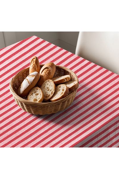 KAMİZ Linen Tablecloth - Red Striped
