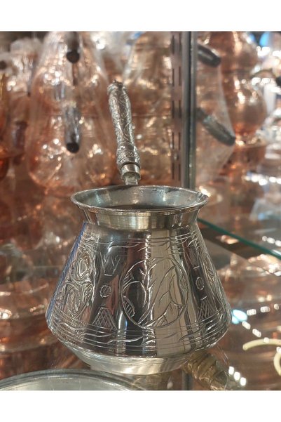 Bakır Center Copper Coffee Pot 5-Cup Carved Handcrafted Family Size Stylish Design Coffee Pot Turkish Coffee Pot