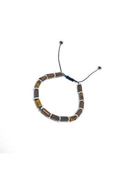 YILDIZ DOĞAL TAŞ Sertifikalı Kaplan Gözü ve Hematit Makrome Doğal Taş Bileklik