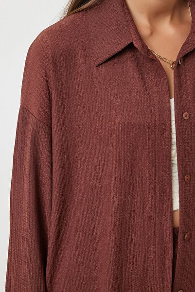 Lovelyİstanbul Barna kötött ing és nadrág szett - Rahat Lkh0001