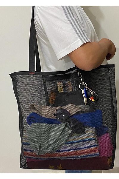 Tropheus çanta Large Size Waterproof and Sand-Repellent Transparent Mesh Sea Beach Bag - With Pockets and Holes