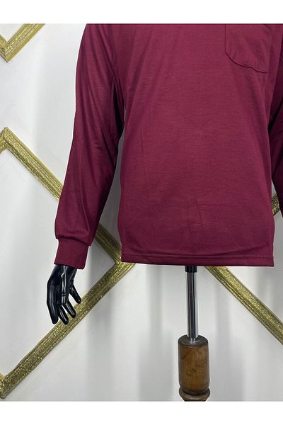 Sadık Collection Men's Large Size Polo Collar Combed Cotton Long Sleeve Pocket Sweater 1104