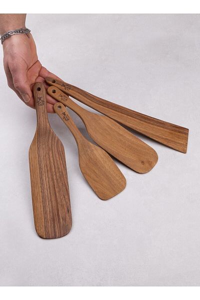 Öz ahsap 4 Pieces Ultra-Luxury Walnut Wood Spatula Scraper Wooden Spoon Tableware Cooking Camping Utensils Spatula Set