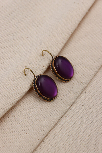 Süspüs Accessories Saydam Mor Taşlı Otantik Oval Küpe