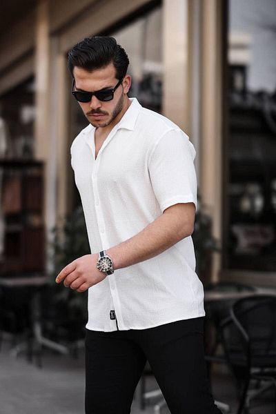 Tex Republic Cămașă albă oversize de vară pentru bărbați