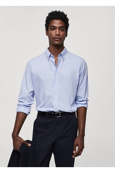 MANGO Man Cotton Striped Regular Cut Shirt