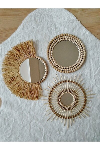 BOHEM Bambu Ayna Seti, Dekoratif Ayna, Hasır Rafya Ayna