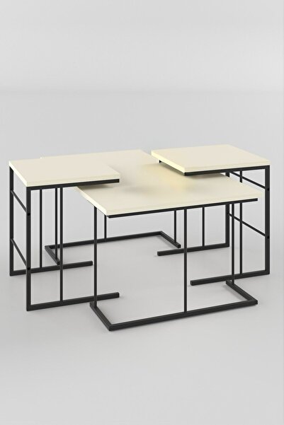 İZMİR ALİNDA MOBİLYA ORTA SEHPA VE ZİGON SEHPA SET KREM