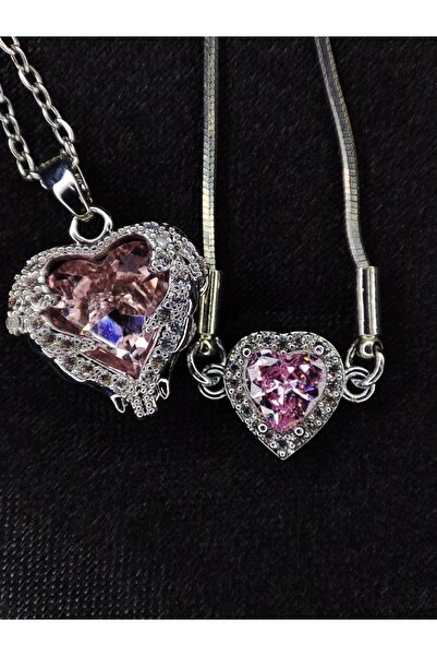 Aksesuar Okyanusun Kalbi Rose Elmas Kolye & Bileklik Set