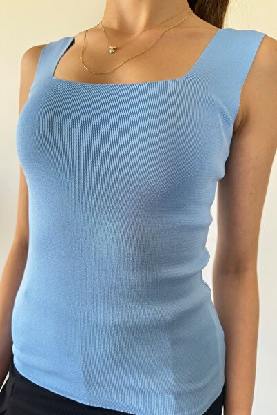 CİDDE Kadın Askılı Kare Yaka Triko Örme Atlet Bluz