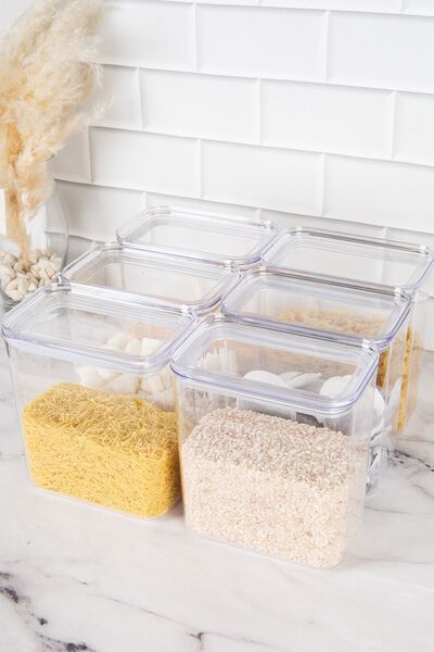 DNS HOME 6-Piece Pulses Set with Vacuum Lid Labeled Food Storage Container Food Set 2200 ml