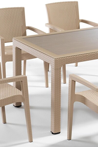 Novussi Liverno Suya ve Güneşe Dayanıklı 6 Koltuklu 90x150 Dikdörtgen Camlı Masa Rattan Bahçe Balkon Takımı