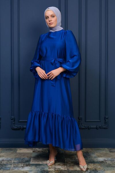 poplinmoda Etek Ucu Fırfırlı Janjan Abiye 2208 Saks