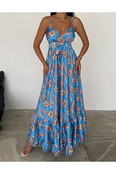 badibadii Dámské saténové šaty se vzorem – dlouhé a na ramínka