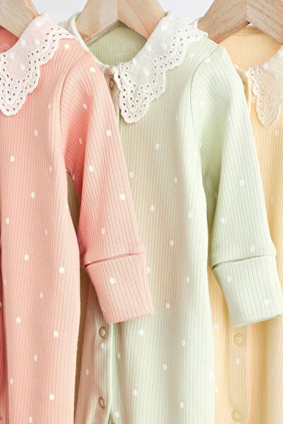 Next Baby 3 Piece Set - 100% Cotton Peach Pink Lace Collar Jumpsuit
