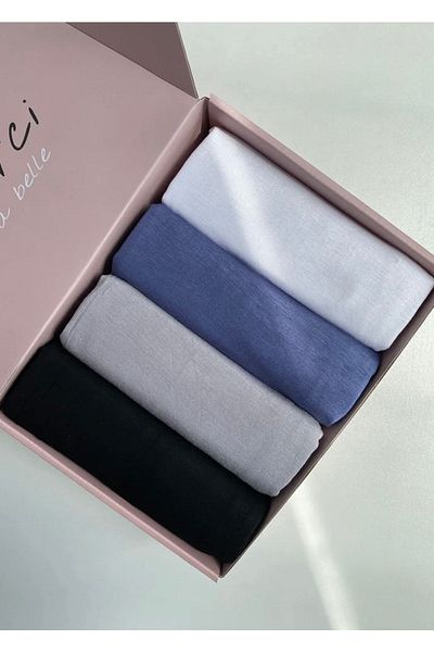 hijabchi Combed Cotton Shawl Set of 4 Dowry and Gift Shawls Jersey Shawl Lycra Shawl - Black-lightgrey-indigo-grey
