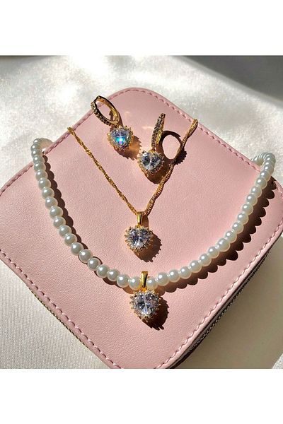 soiestore White Zircon Heart Jewelry Set