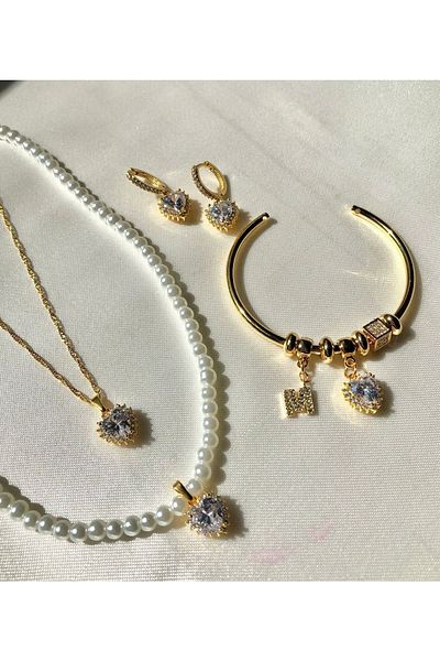 soiestore White Zircon Heart Jewelry Set