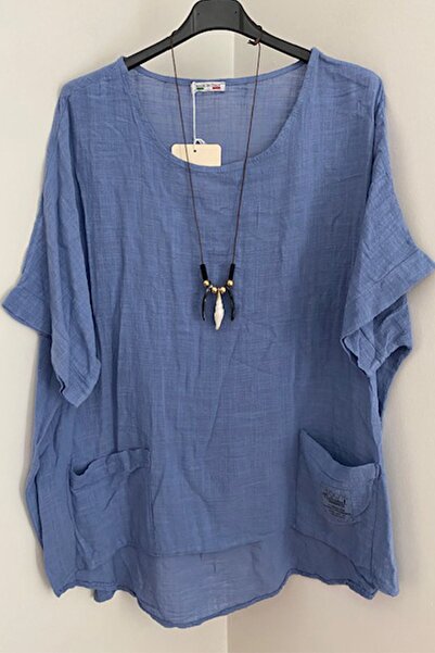 AYASOFYA OTANTIK Bluză italiană Indigo pentru femei - cu accesorii pentru col...