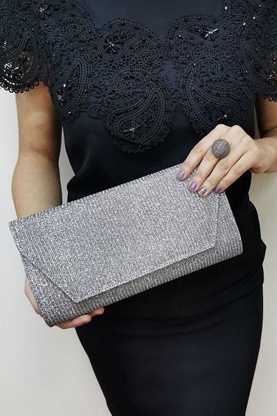 NAZART Γυναικείο βραδινό φόρεμα Cupra Platinum Silvery Clutch Βραδινό τσαντάκι