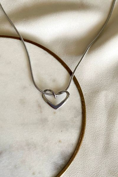 gaila design Silver Steel Color Heart Necklace - Knot Detailed