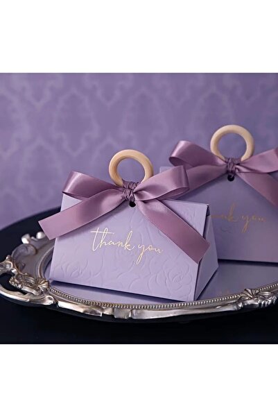 Kutumania Lila Renkli Kurdeleli “Thank You” Yazılı Kabartma Çiçek Desenli Hed...