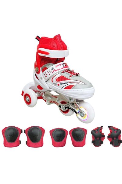 Depomiks Avm Roller Skates Adjustable 2+1 Lighted Metal Body Training Skate with Bag+Knee Pad + Single LED