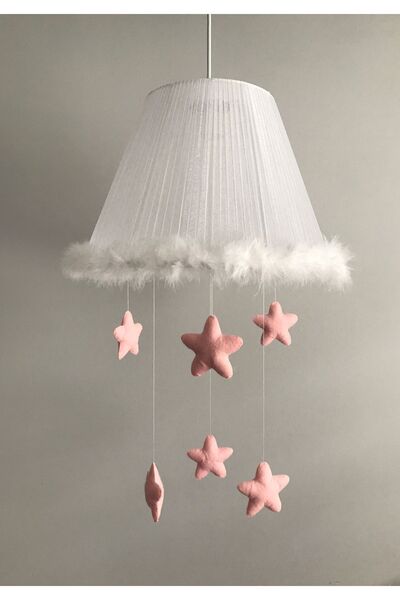 Keçeli parti hayalleri Bebek Çocuk Odası Avize Beyaz Tüy Somon Renk Yıldız