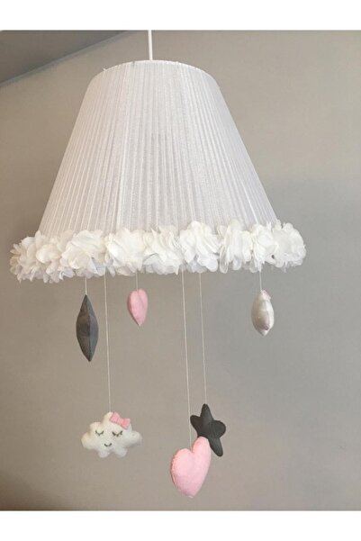 Keçeli parti hayalleri Bebek Çocuk Odası Avize Tül Sarma Bulut Açık Pembe Kalp Gri Yıldız