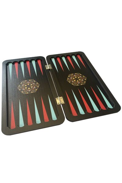 Uçandaire Geometric Patterned Mini Backgammon - 24x24 cm Plastic Stamps, Backgammon 2