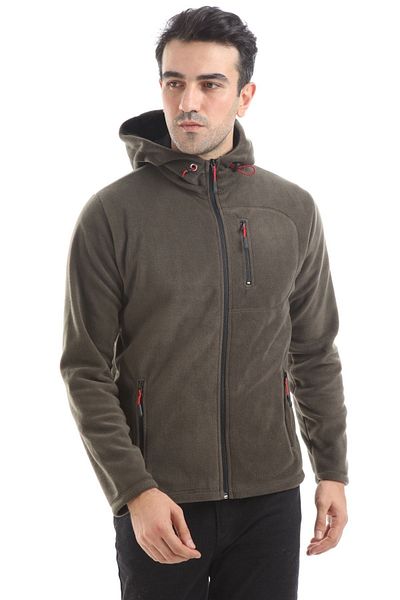 Honest Αποθηκεύστε Unisex Χακί Fleece με κουκούλα με τρεις τσέπες