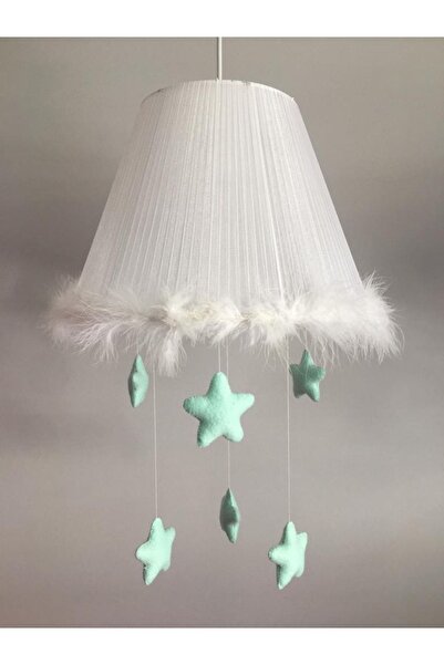 Keçeli parti hayalleri Bebek Çocuk Odası Avize Beyaz Tüy Su Yeşili Yıldızlı