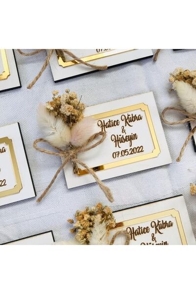 Roseart 20 Adet Kişiye Özel Magnet Kuru Çiçekli Düğün Nikah Nişan Söz Kına He...