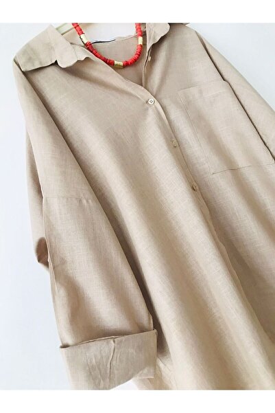 HC Boutique Υπερμεγέθη λινό πουκάμισο - Μεγάλη μονή τσέπη, νέο μοντέλο