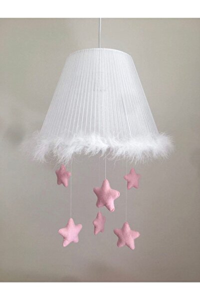 Keçeli parti hayalleri Bebek Çocuk Odası Avize Beyaz Tüy Açık Pembe Yıldızlı