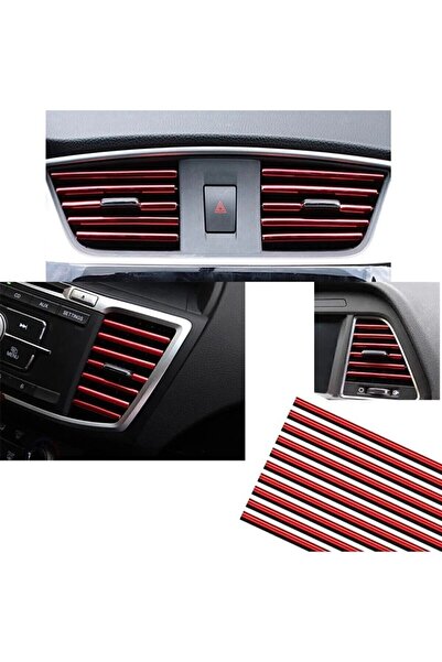 Generic Brand In-Car Chrome Red Grid Air Outlet Decorative Strip - Chrome Red