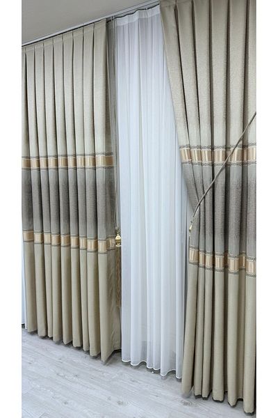 Fon Dünyası Single Wing Cream Brown Panel Background Curtain