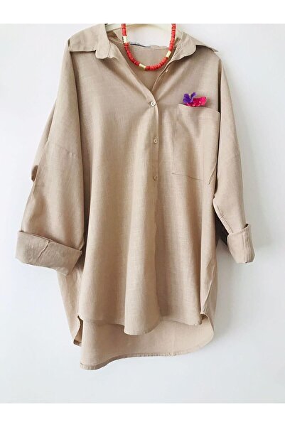 HC Boutique Υπερμεγέθη λινό πουκάμισο - Μεγάλη μονή τσέπη, νέο μοντέλο