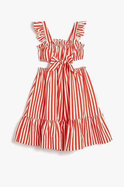 Colorstories Midi Boy Window Detailed Bow Ruffled Cotton Dress