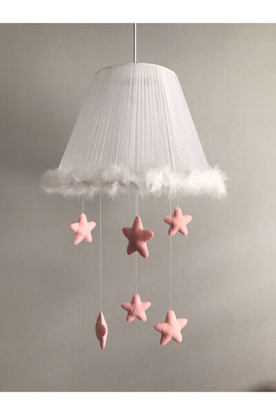 Keçeli parti hayalleri Bebek Çocuk Odası Avize Beyaz Tüy Somon Renk Yıldız