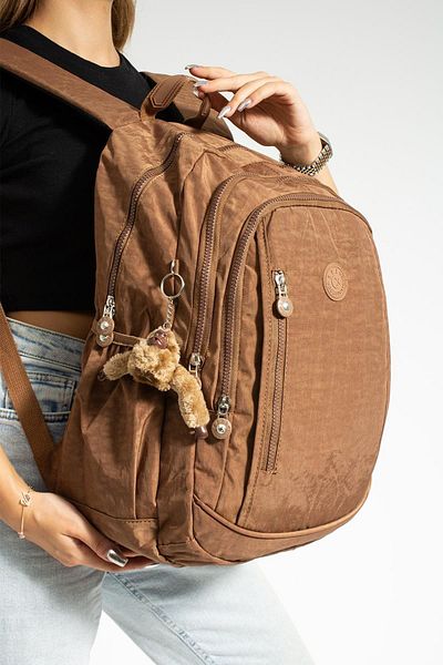 DUOMİNO Large Size Tan Crinkle Backpack - Water Resistant, Laptop and Travel Schoolbag 15.6 High School