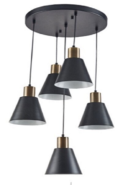 demet habek mylights Beşli Metal Siyah Masaüstü E27 Sarkıt Gold Detay 5li Tav...