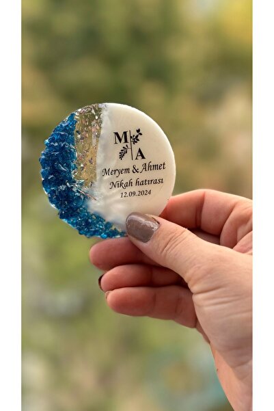 İFC TASARIM Epoksi Magnet Lacivert Camlı Gümüş Parçacıklı 20 Adet Dügün Sünnet Nişan Organizasyon