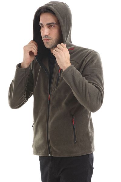 Honest Αποθηκεύστε Unisex Χακί Fleece με κουκούλα με τρεις τσέπες