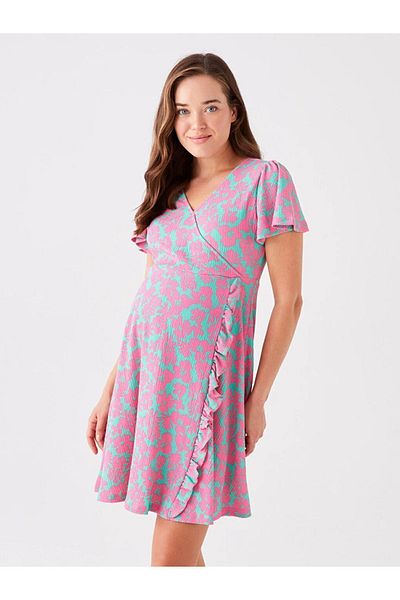 LC Waikiki Rochie de Maternitate LCWAIKIKI - Guler Dublu, mânecă scurtă Florala