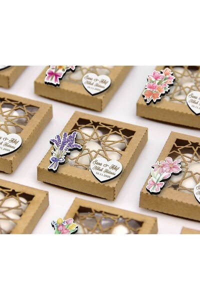 Tasarım Şeker Kutulu Çiçek Figürlü Badem Şekeri Nikah Şekeri Hediyeliği - Osm...